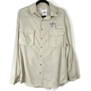 Guy Harvey Men's Tan Long Sleeve Vented Collard Button Up Fishing Shirt